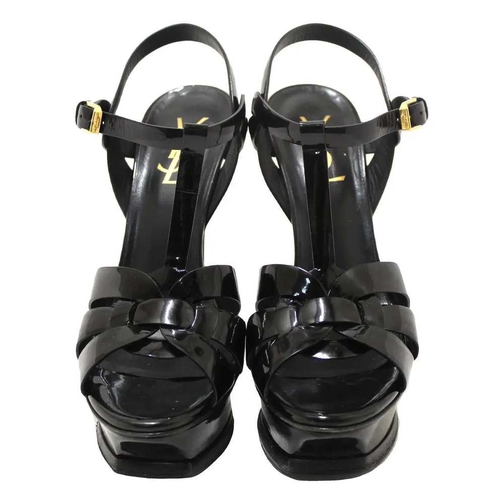 Yves Saint Laurent Glossy Black Platform Heels - Picture 1 of 13